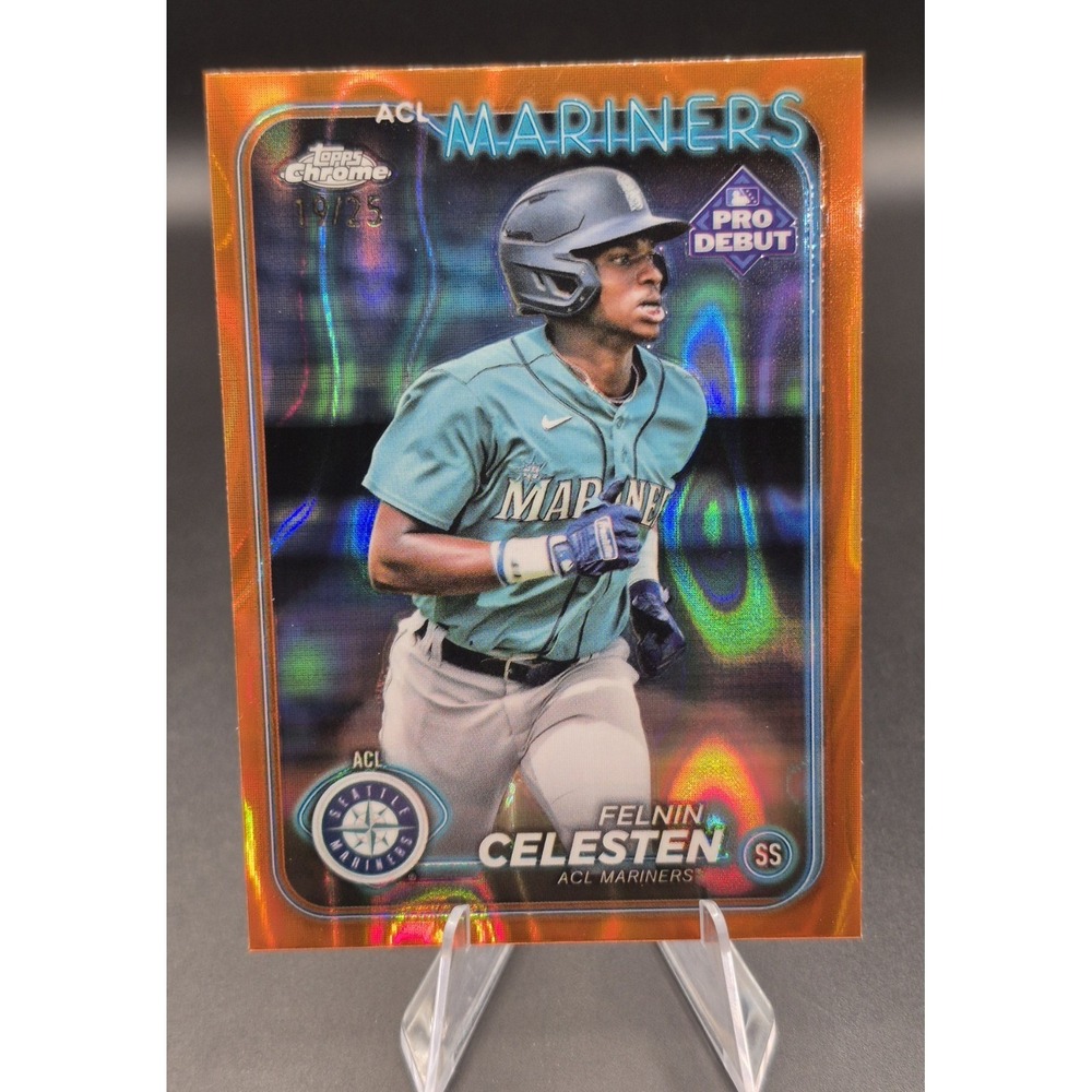 2024 Topps Felnin Celesten #PDC-99 Orange Raywave /25 Mariners Chrome Pro Debut